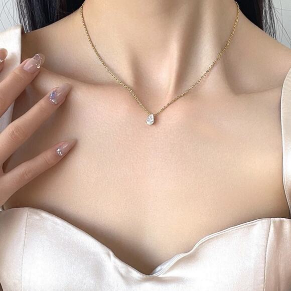 Water Drop Titanium Steel Zircon Necklace - Picture 2 of 3